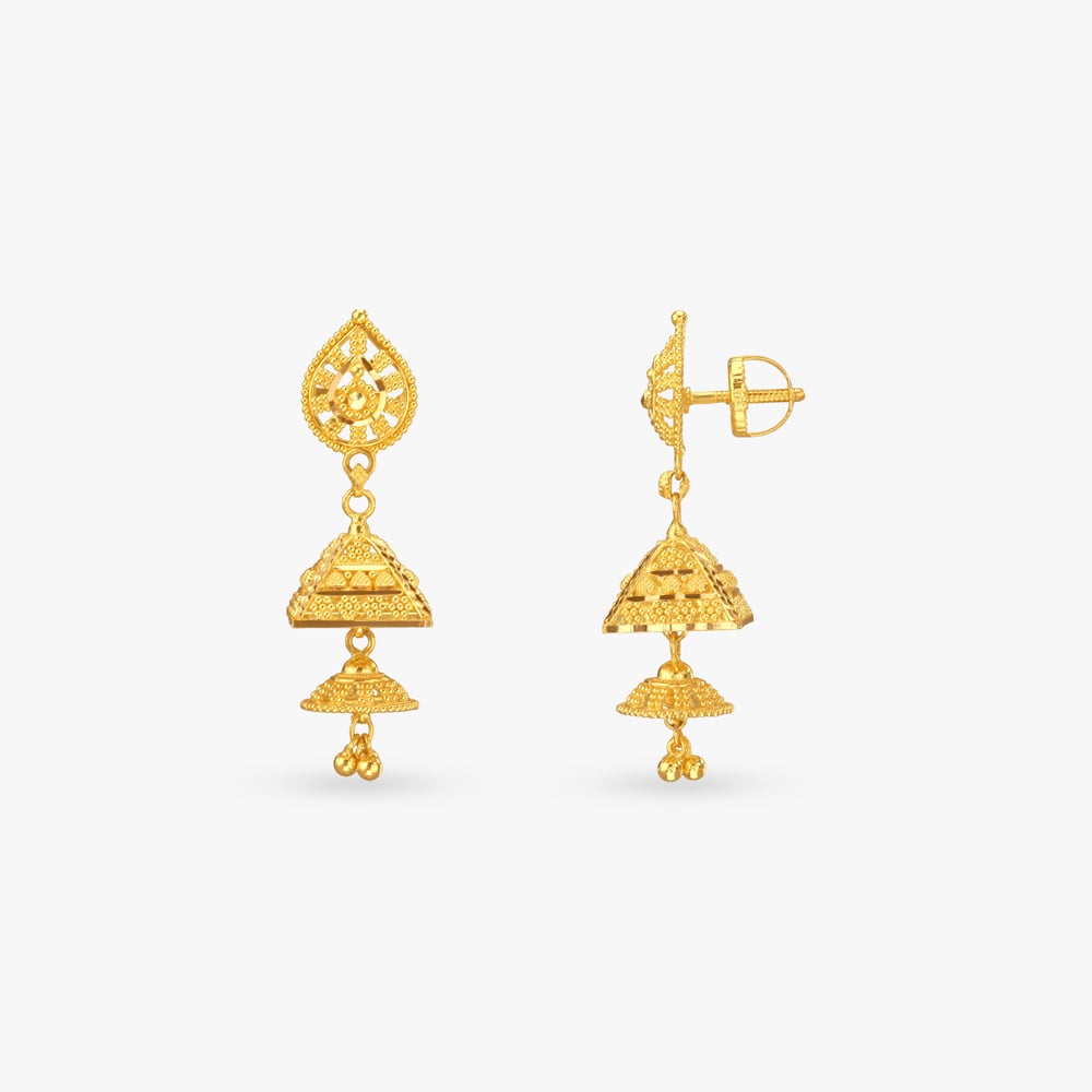 Pyramid Layer Gold Jhumka Earrings,,hi-res image number null