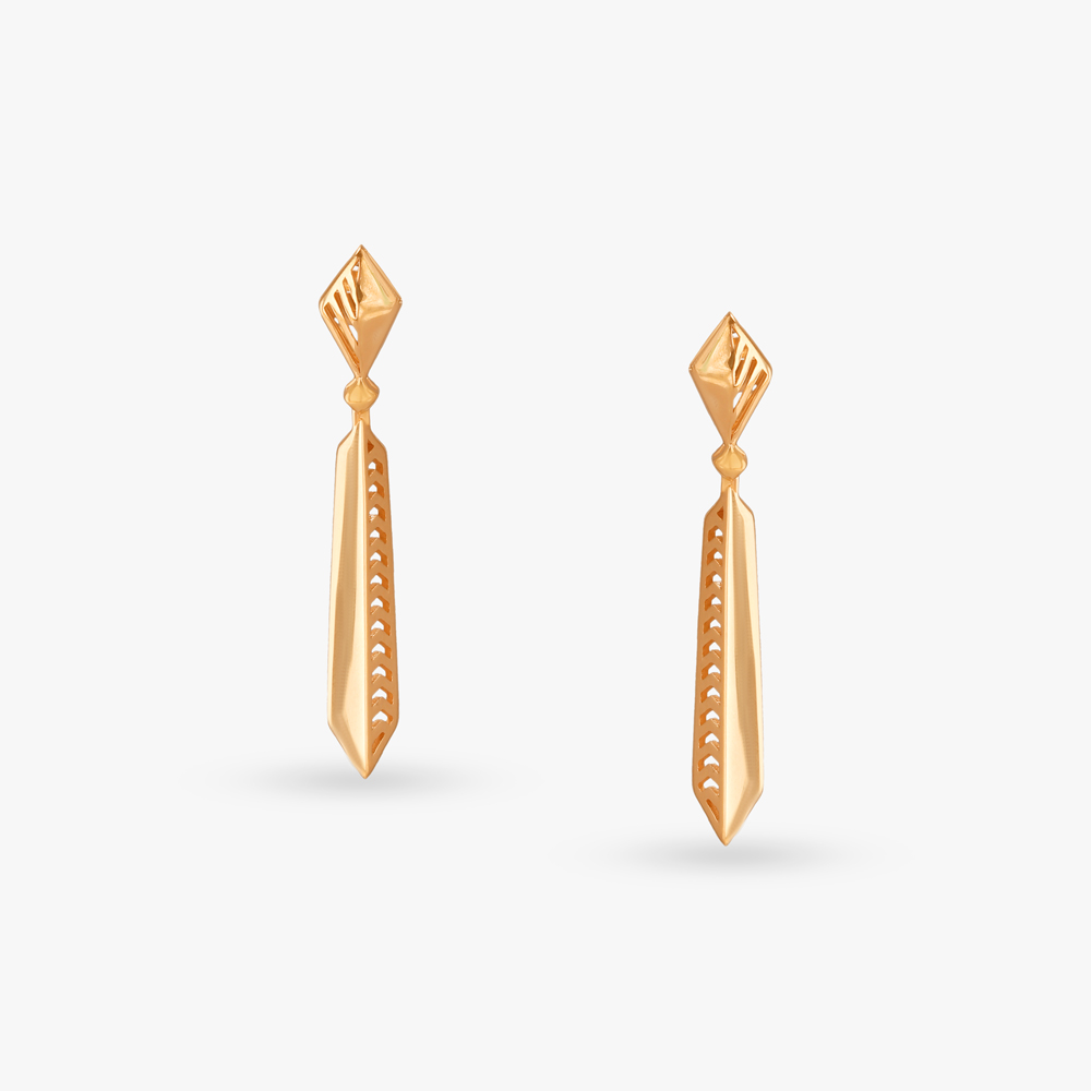 Sleek Geometric Gold Drop Earrings,,hi-res image number null