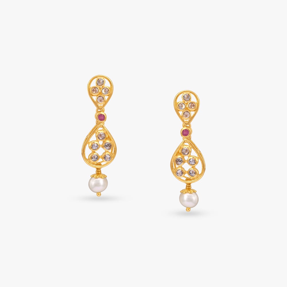 Shimmer Bloom Gold open Polki Necklace Set,,hi-res image number null
