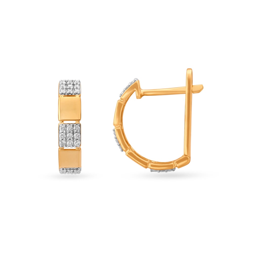 Striking 18 Karat Yellow Gold And Diamond Segmented Hoops,,hi-res image number null