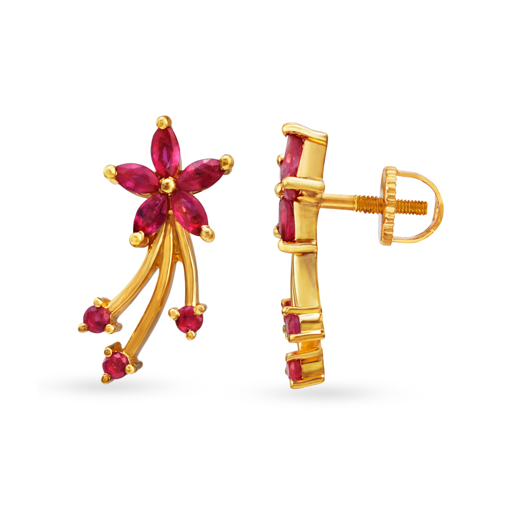 Tantalizing 22 Karat Yellow Gold Floral Stud Earrings,,hi-res image number null