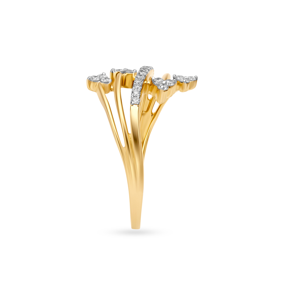 Layered Floral Gold and Diamond Finger Ring,,hi-res image number null