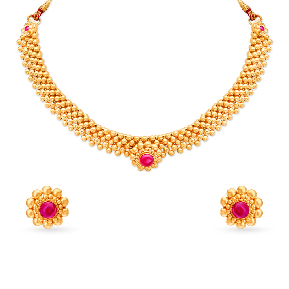 Imposing Gold Marathi Thushi Necklace Set,,hi-res image number null