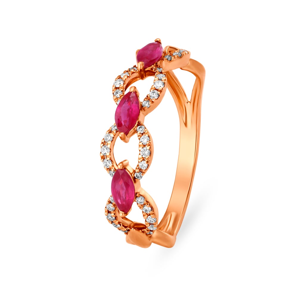 Dainty Floral Ruby Gold Finger Ring