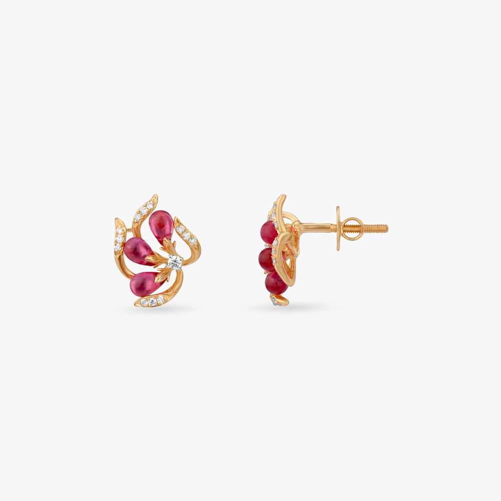 Scarlet Bloom Diamond Stud Earrings,,hi-res image number null