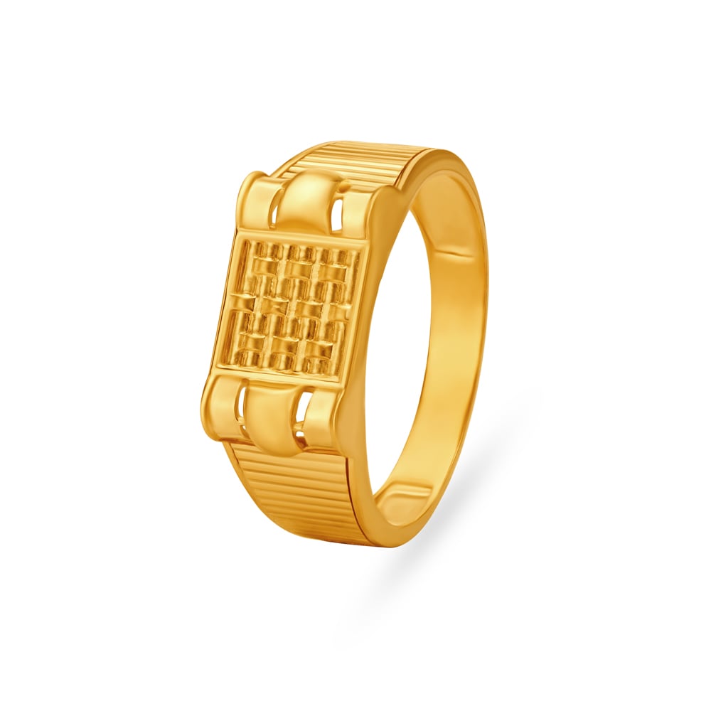 Mesh Pattern Gold Men's Finger Ring