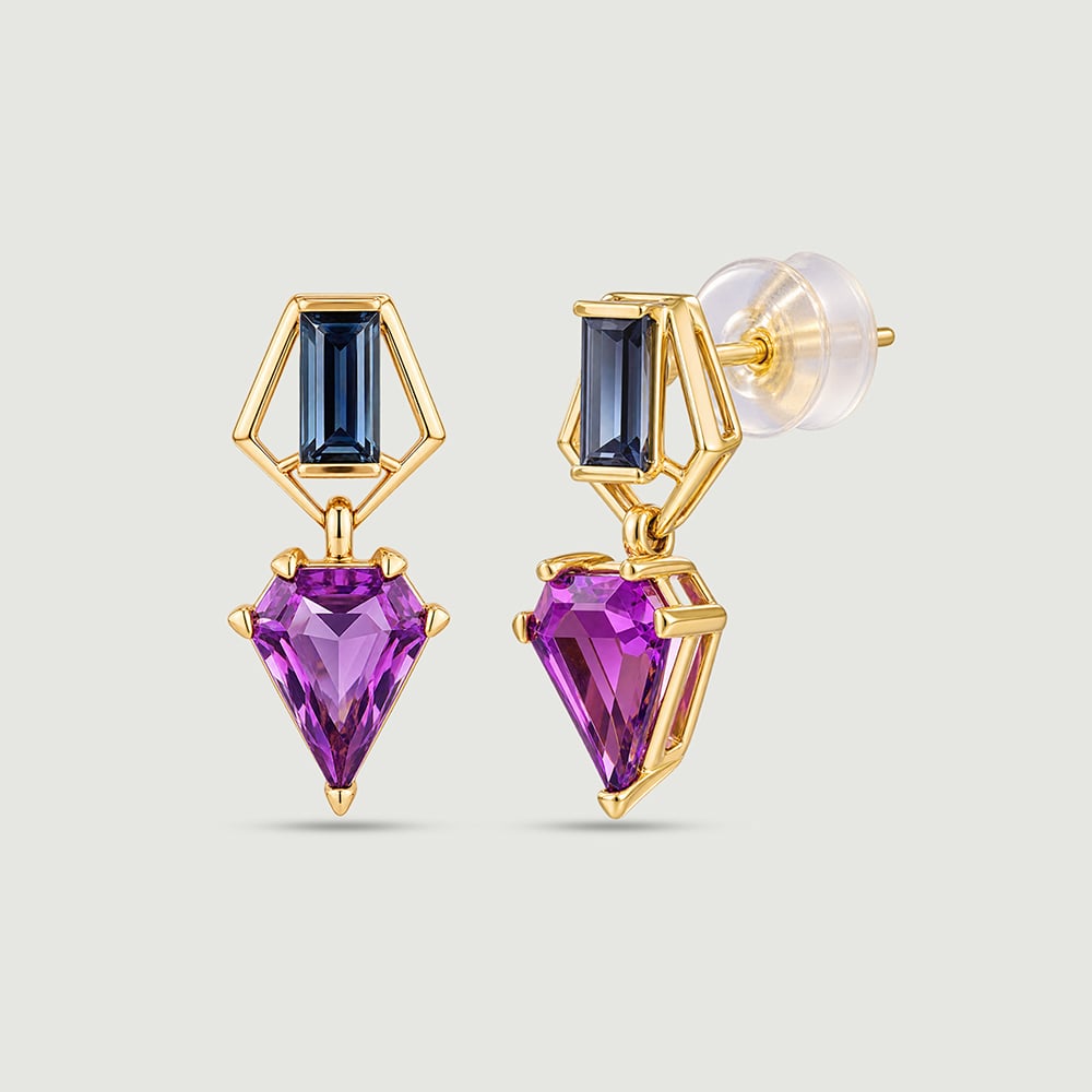 Balanced Contrasting Amethyst and Topaz Drop Earrings,,hi-res image number null