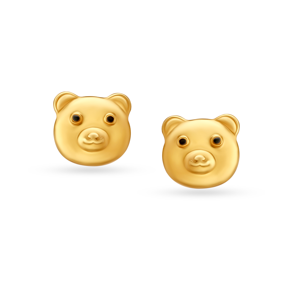 Teddy Bear Gold Stud Earrings For Kids,,hi-res image number null