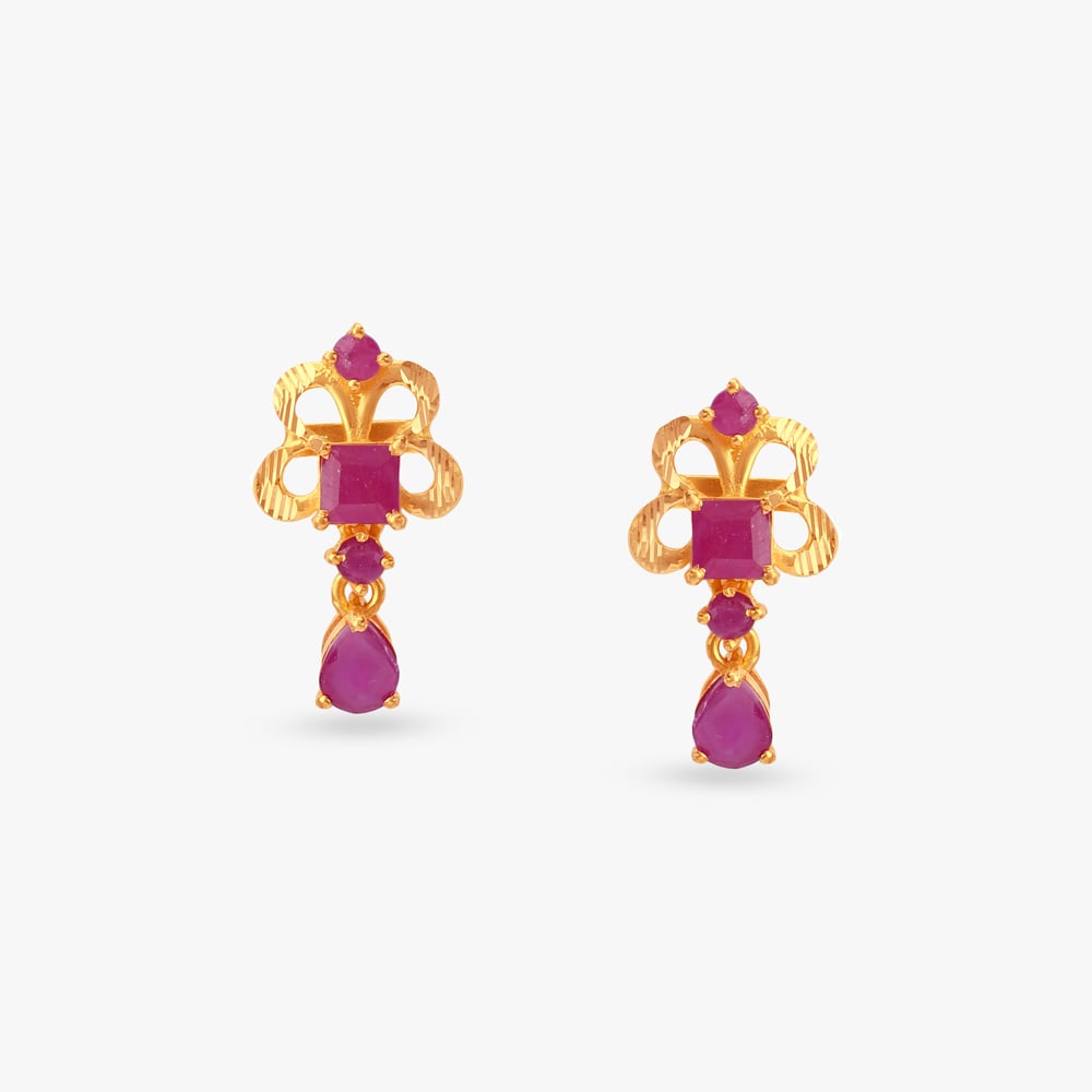Graceful Bow Ruby Drop Earrings,,hi-res image number null
