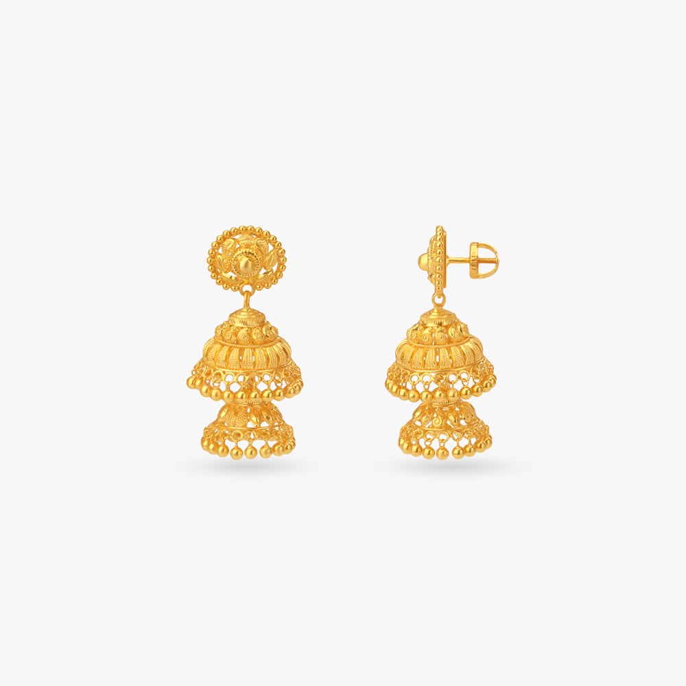Double Tier Fringe Jhumka Earrings,,hi-res image number null