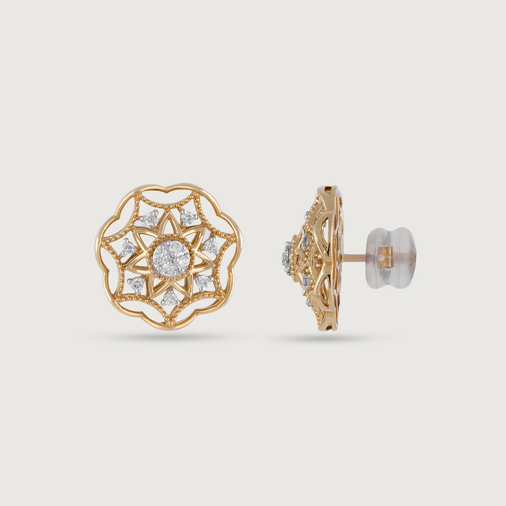 Ornate Filigree Gold & Diamond Stud Earrings,,hi-res image number null