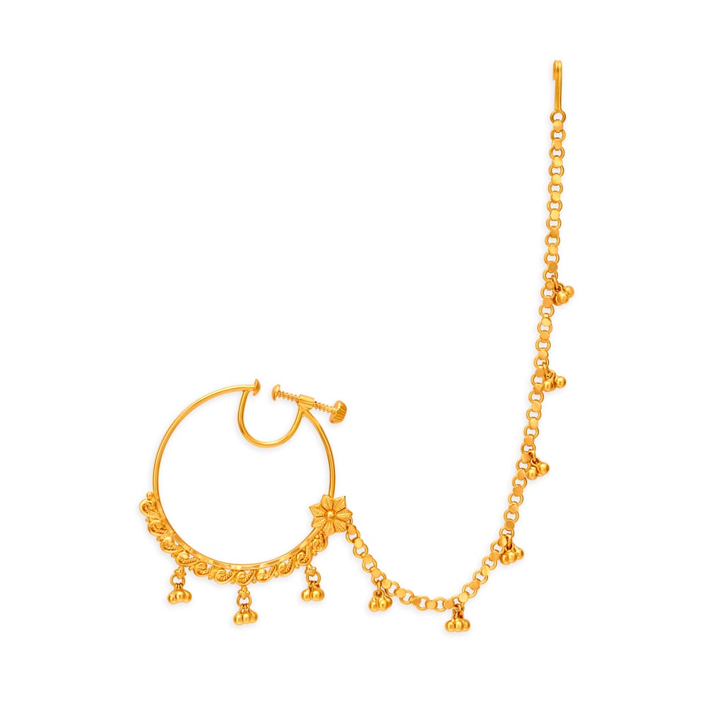 Charming Yellow Gold Floral Filigree Nath