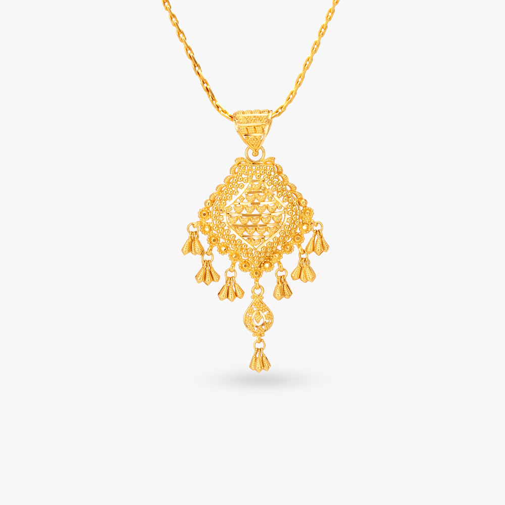 Extravagant Gold Pendant and Earrings Set,,hi-res image number null