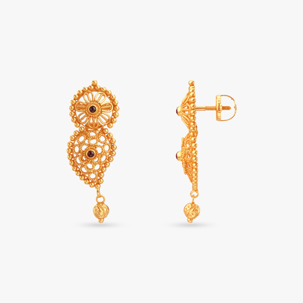 Vintage Floral Gold Drop Earrings,,hi-res image number null