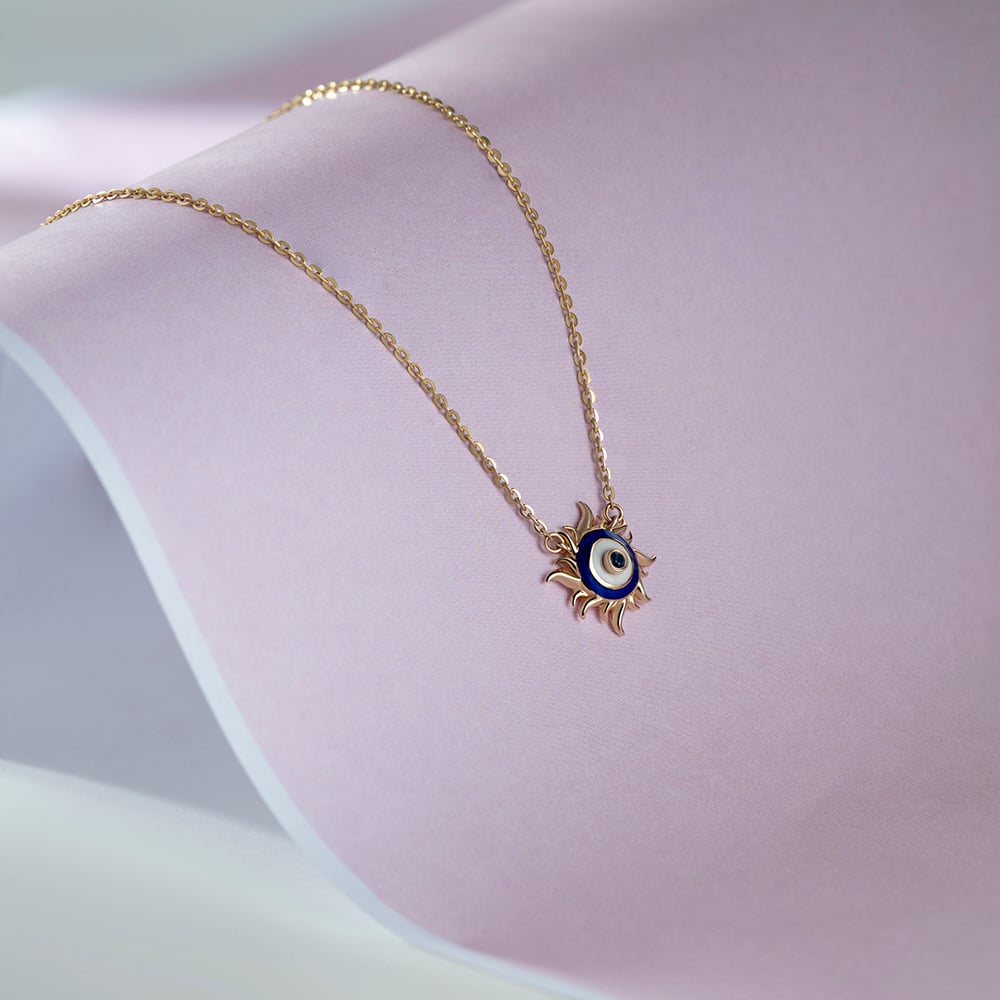 Luminous Luck Evil Eye Gold Pendant with Chain,,hi-res image number null