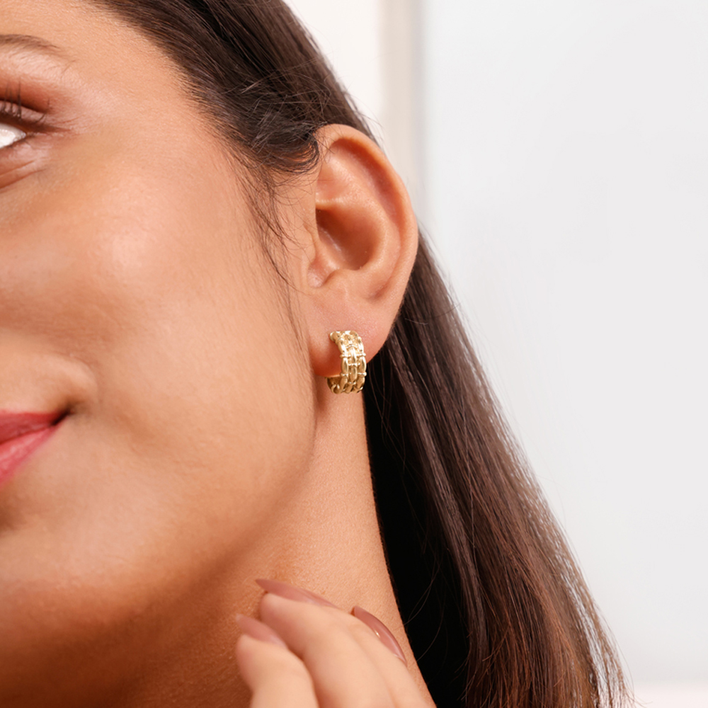 Braided Texture Gold Hoop Earrings,,hi-res image number null