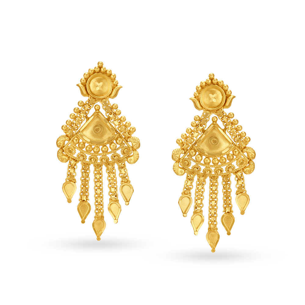 Traditional Yellow Gold Leaf-Lined Necklace and Earrings Set,,hi-res image number null