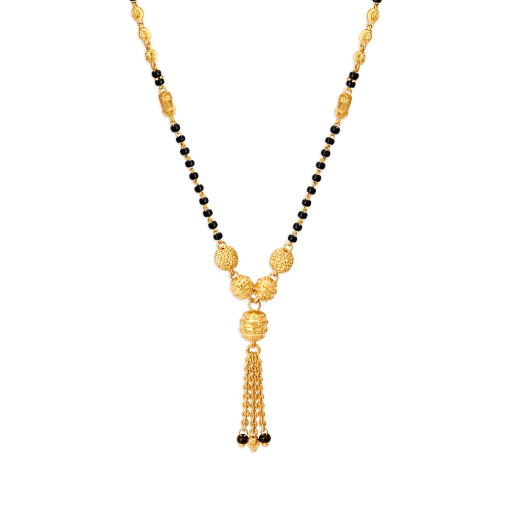 Delicate Yellow Gold Carved Bead Mangalsutra