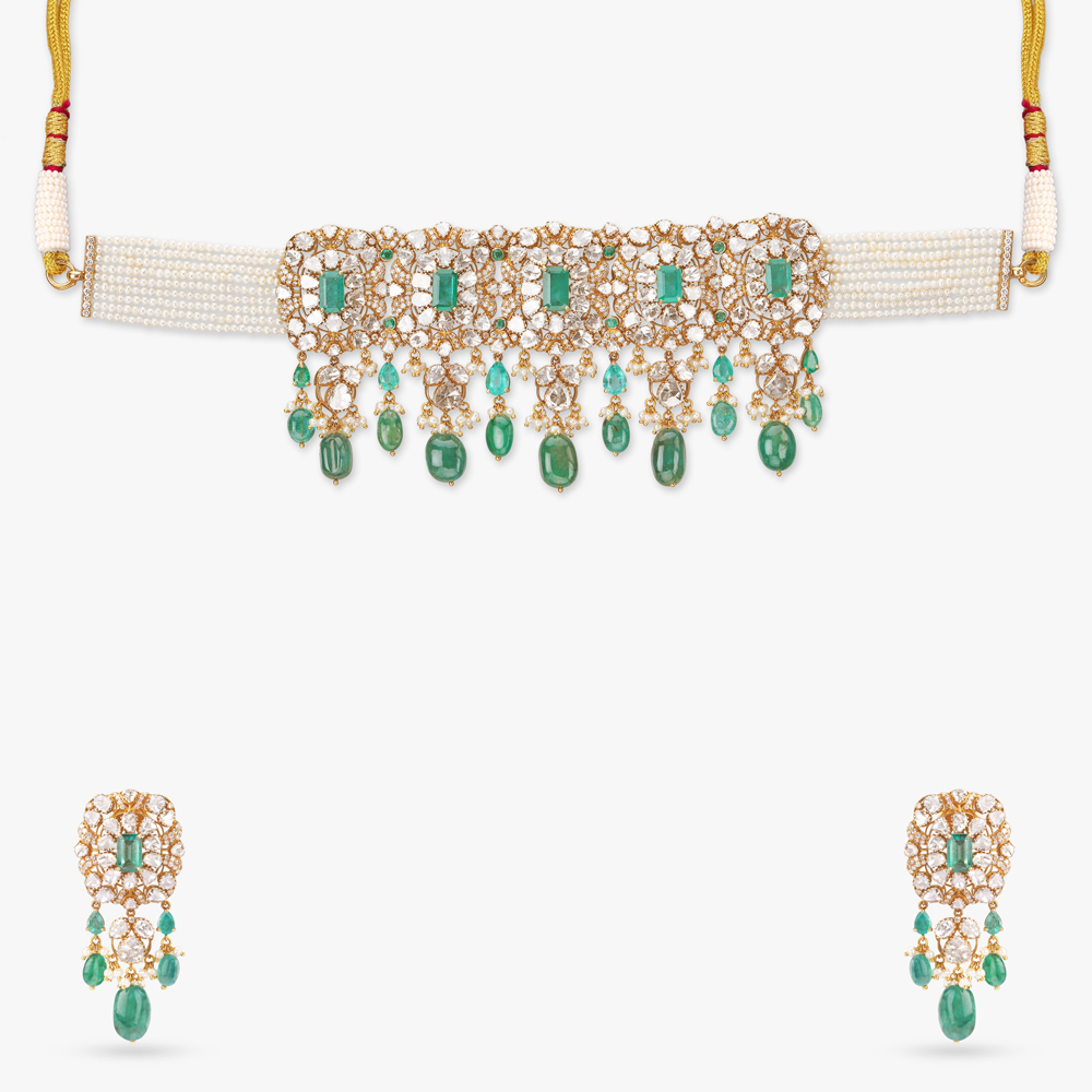 Emerald Polki Cascade Choker Set,,hi-res image number null