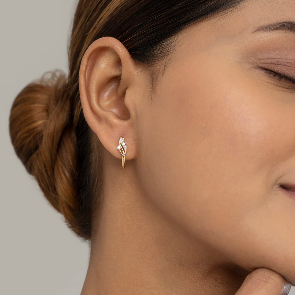 Elegant Wave Gold & Diamond Hoop Earrings,,hi-res image number null