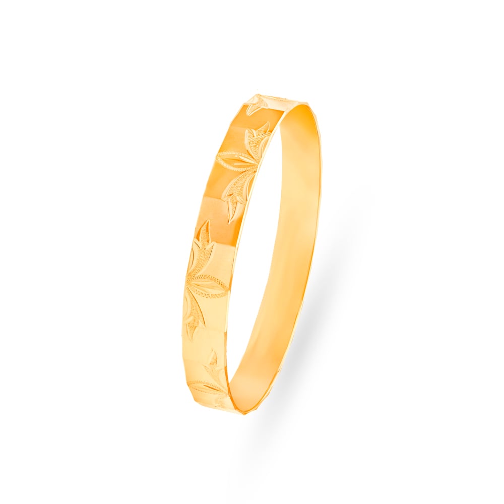 Vintage Yellow Gold Floral Etched Bangle,,hi-res image number null