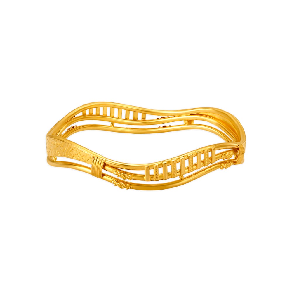 Exquisite Yellow Gold Waved Bangles,,hi-res image number null