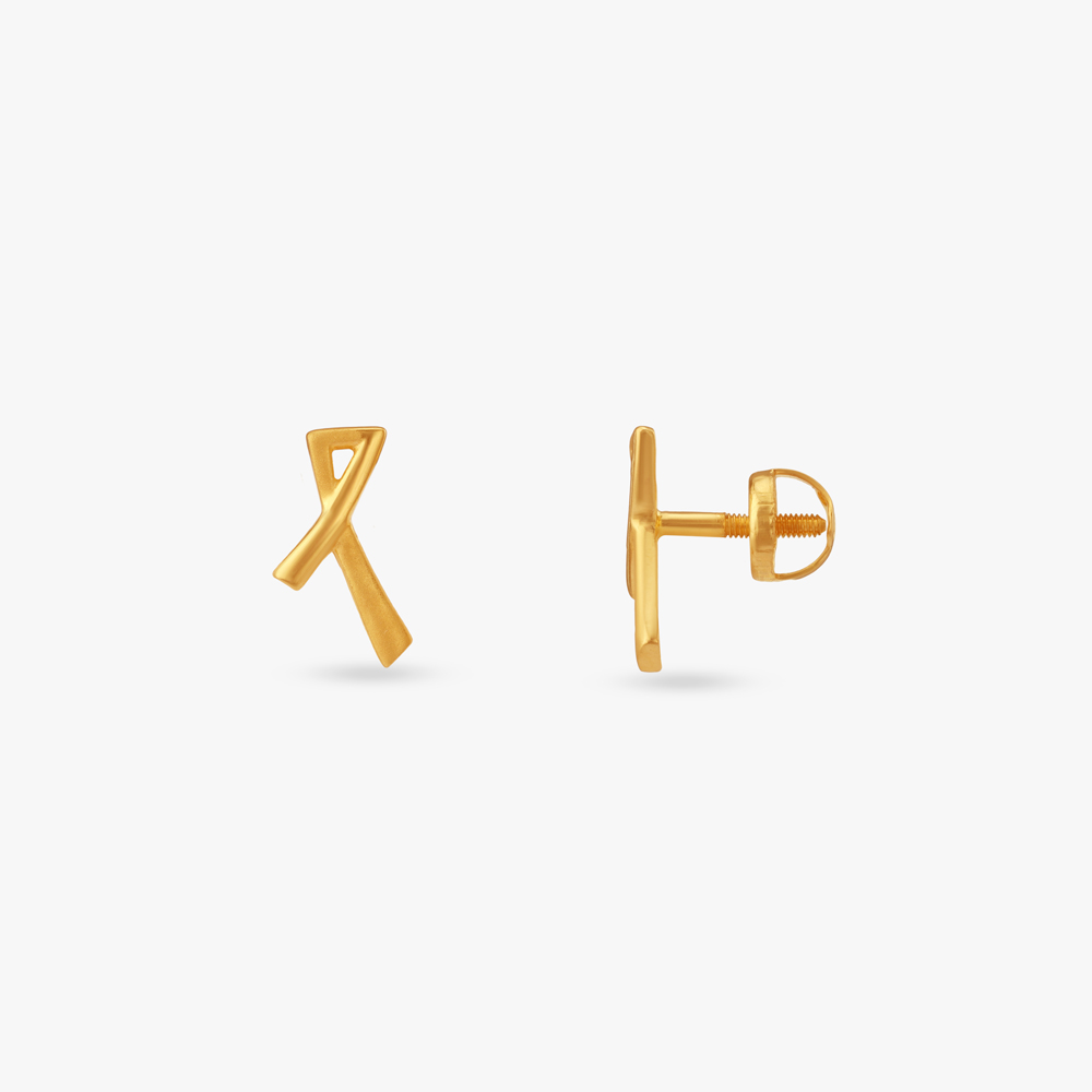 Sleek Ribbon Gold Stud Earrings,,hi-res image number null