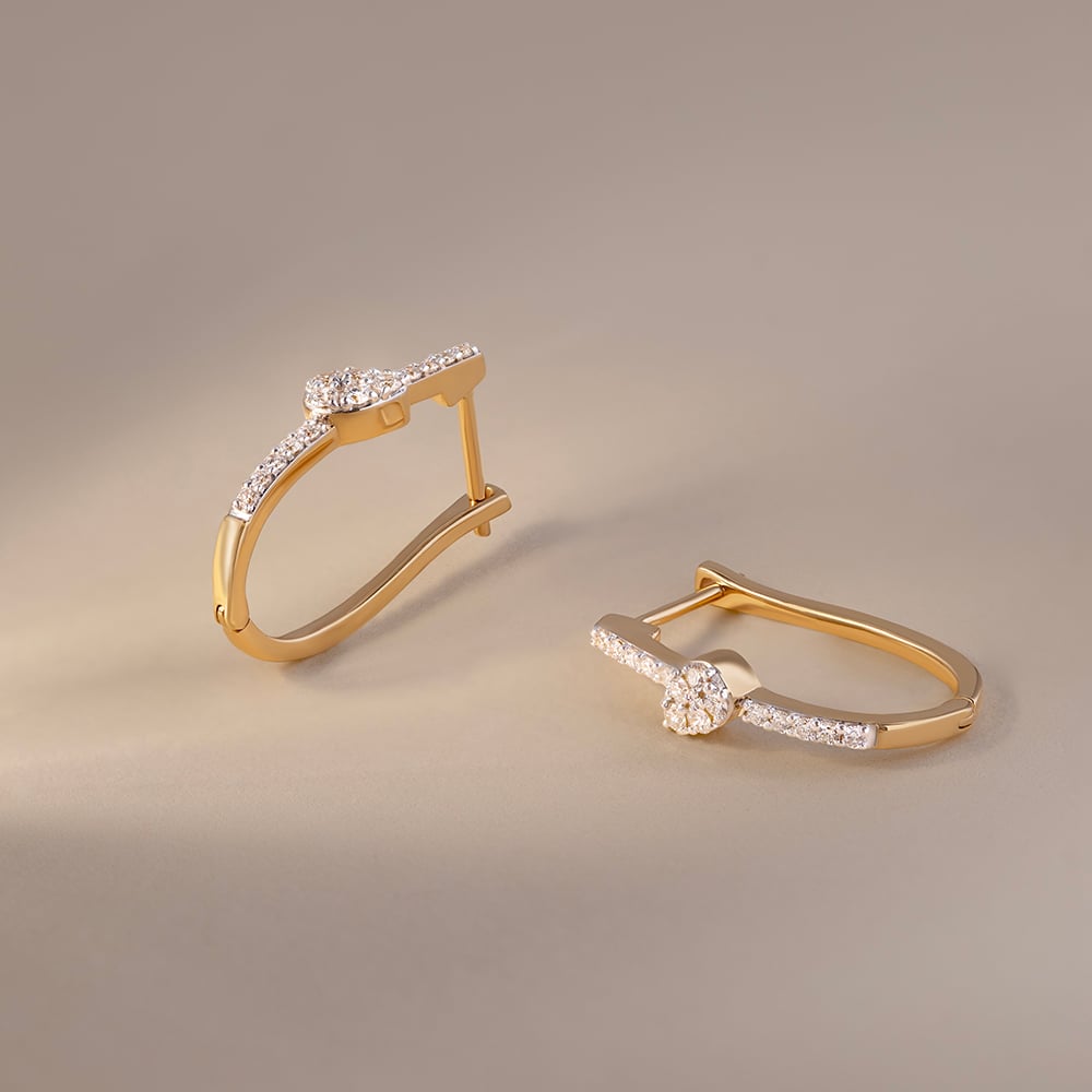 Elegant Twist Gold & Diamond Hoop Earrings,,hi-res image number null