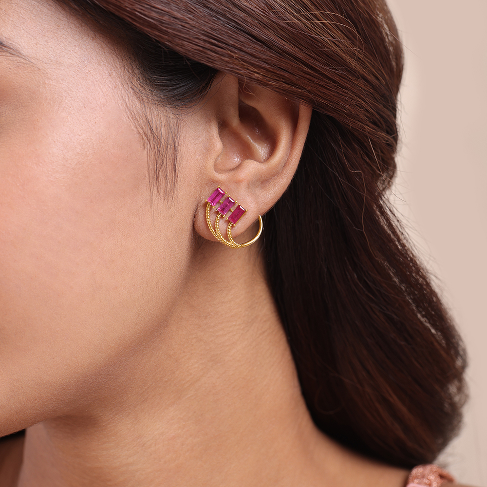 Allure 14KT Ruby Hoop Earrings,,hi-res image number null