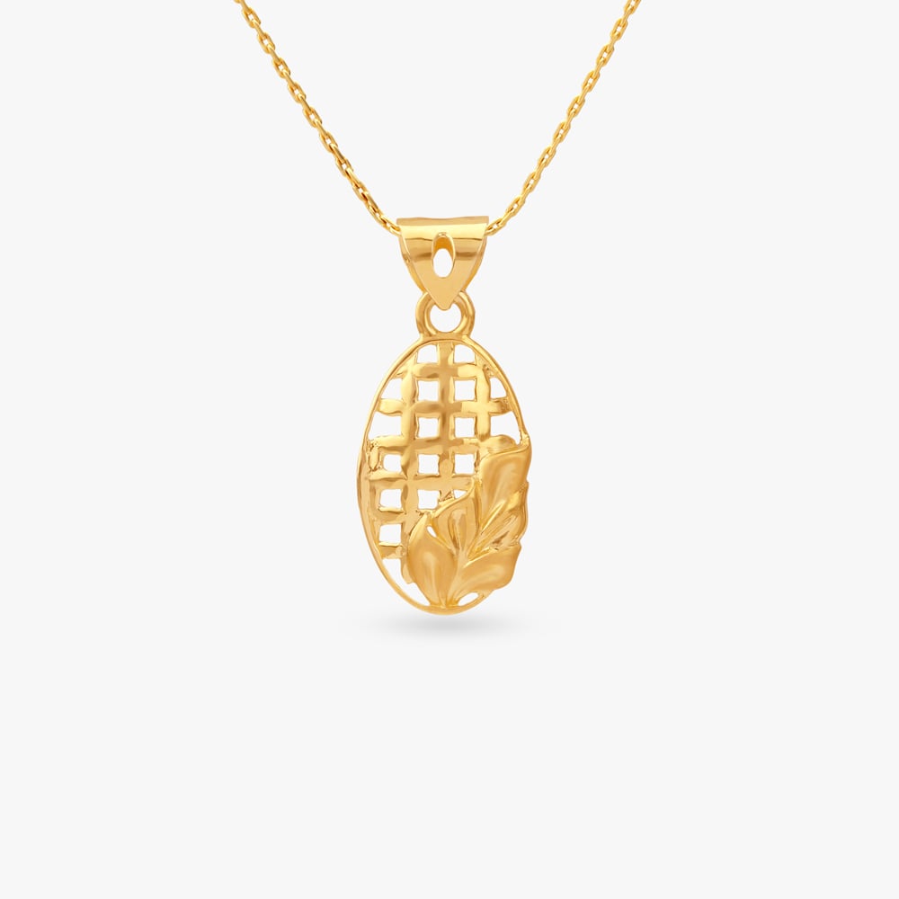 Lattice Leaf Gold Pendant,,hi-res image number null