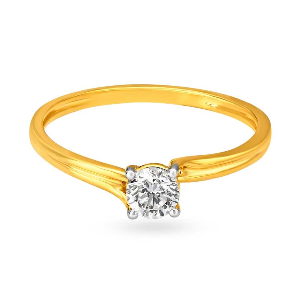 High-End 18 Karat Gold And Diamond Solitaire Finger Ring,,hi-res image number null