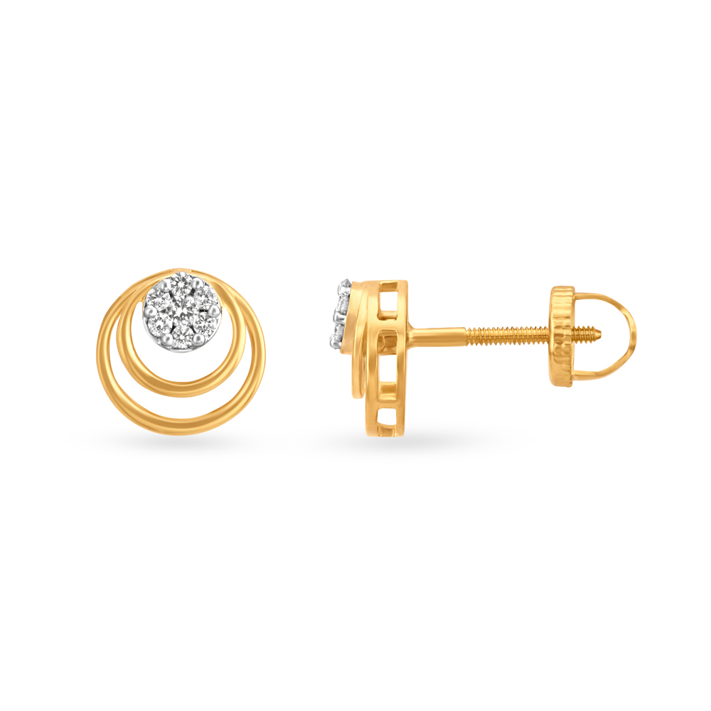 Double Circlet Gold and Diamond Stud Earrings,,hi-res image number null