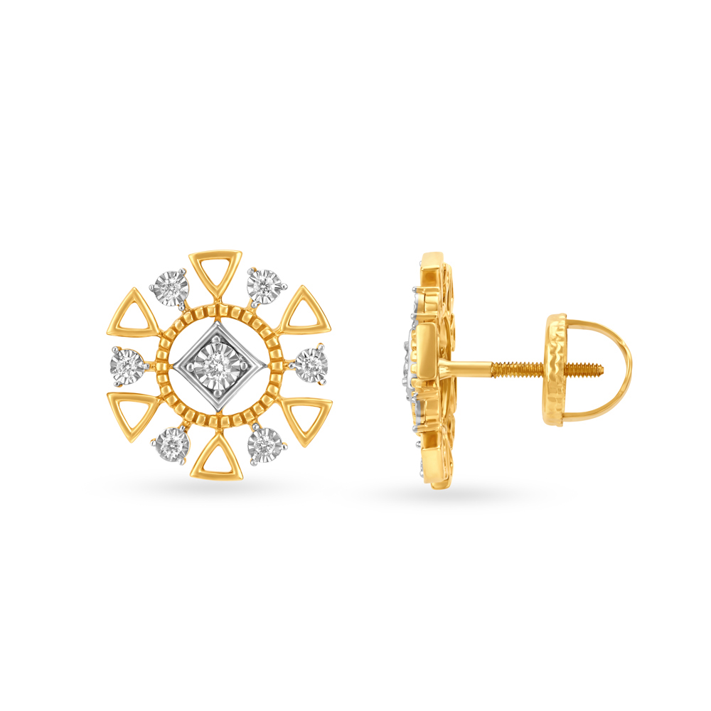 Eclectic 18 Karat Yellow And White Gold And Diamond Geometric Flower Stud Earrings,,hi-res image number null