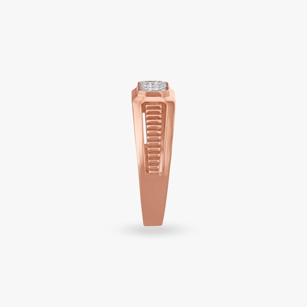 Rose Gold Diamond Ribbed Band Ring,,hi-res image number null