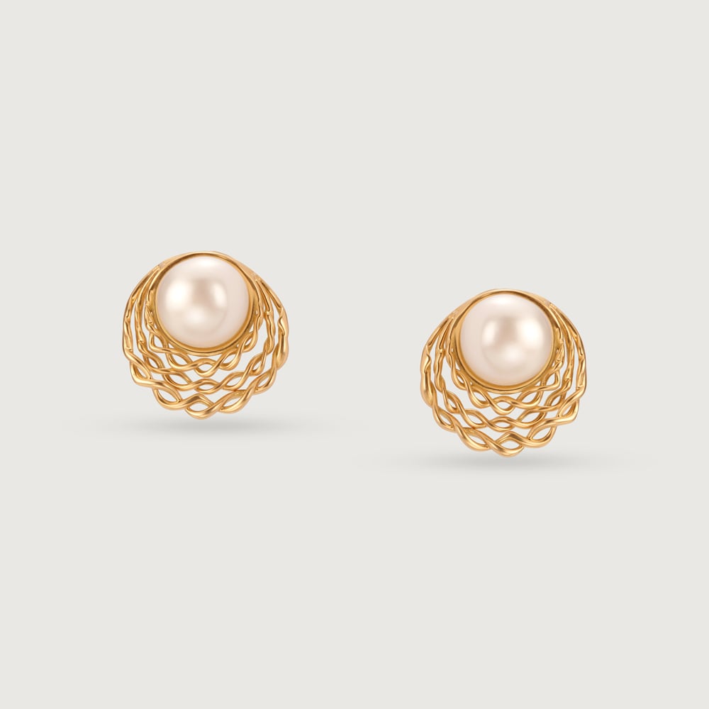 Radiant Halo 18KT Gold & Pearl Stud Earrings,,hi-res image number null