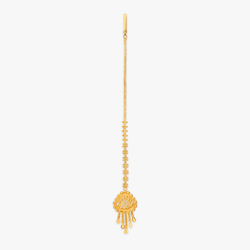Ornate Tassel Gold Maang Tikka,,hi-res image number null
