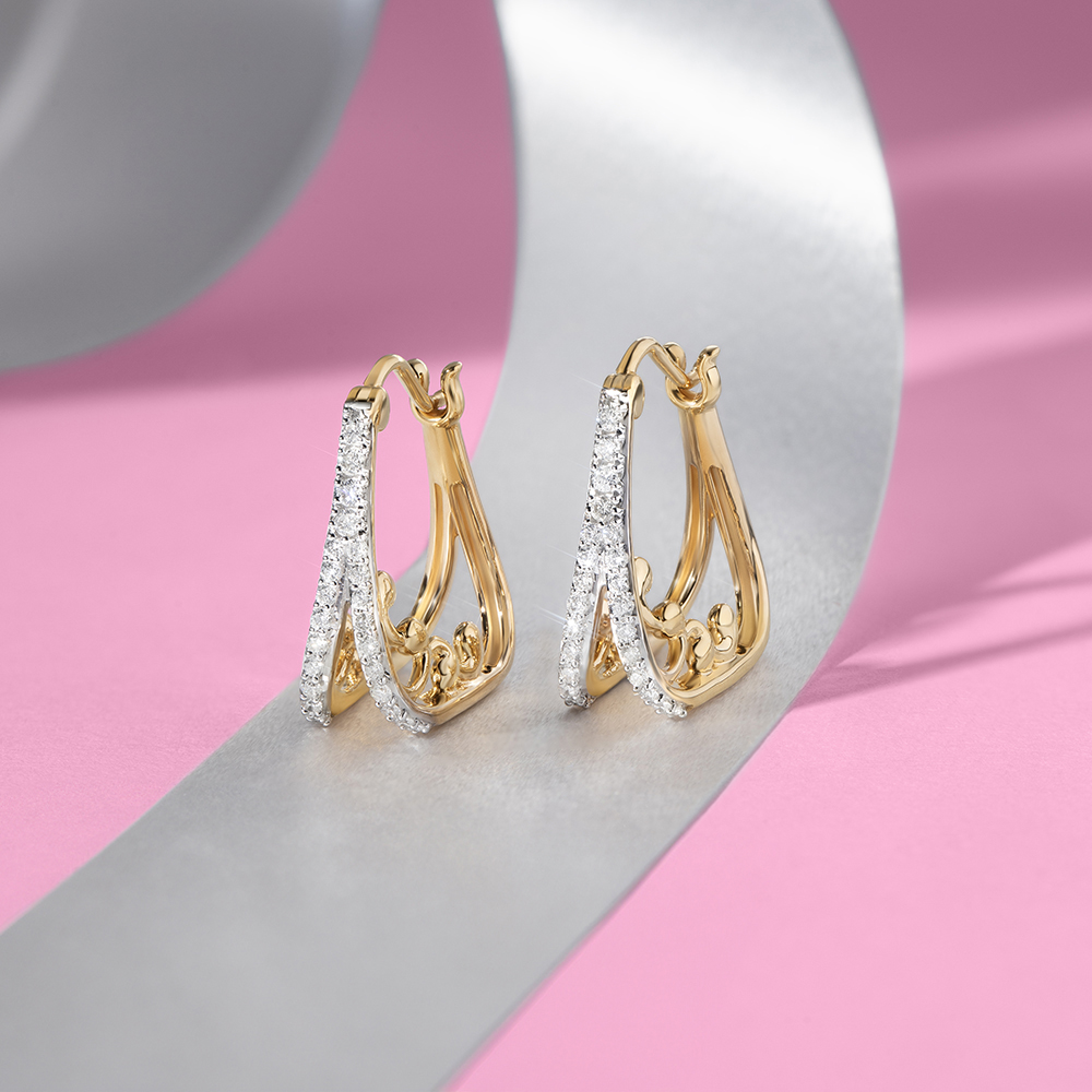Art Deco Gold & Diamond Hoop Earrings,,hi-res image number null