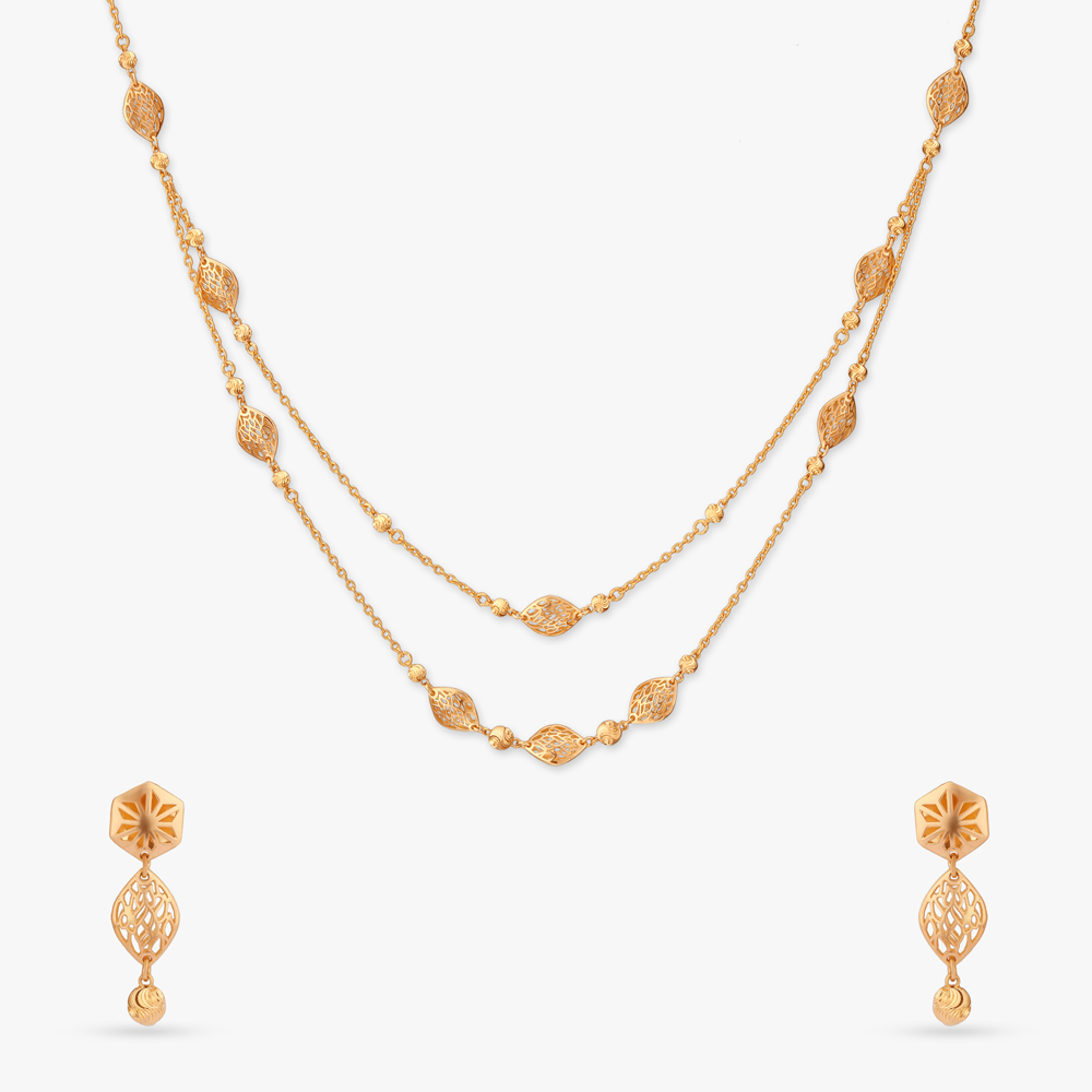 

Filigree Charm Gold Necklace Set