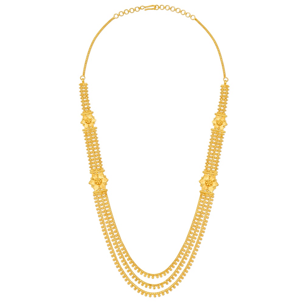 

Cultured Yellow Gold Triple Strand Floral Haaram