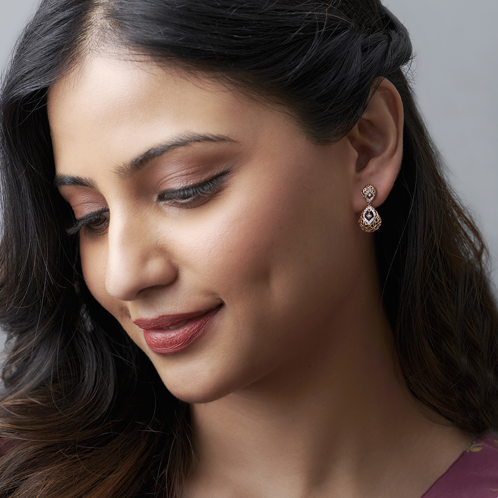 Eclectic Fancy Diamond Drop Earrings in White and Rose Gold,,hi-res image number null