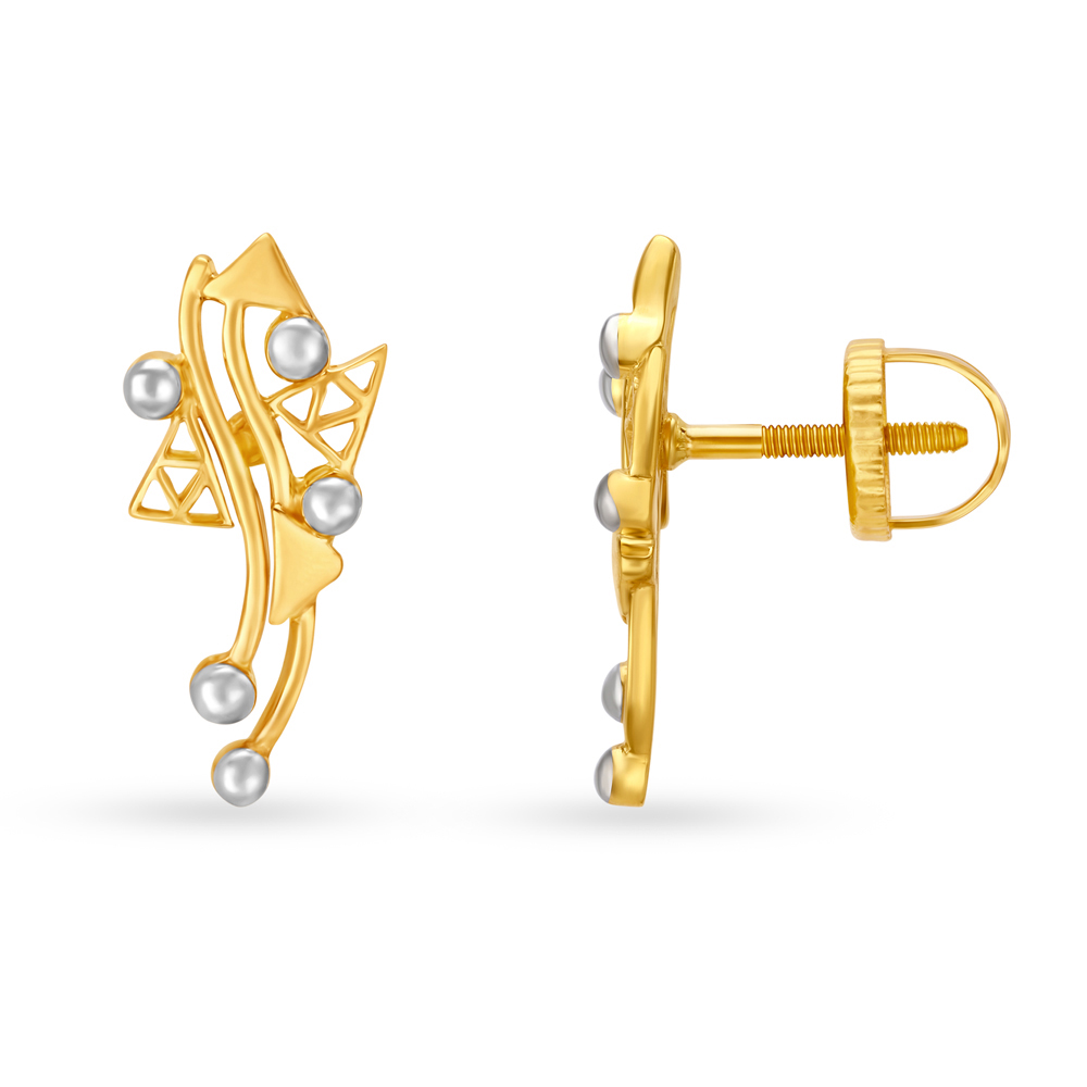 Unique Yellow Gold Abstract Stud Earrings,,hi-res image number null