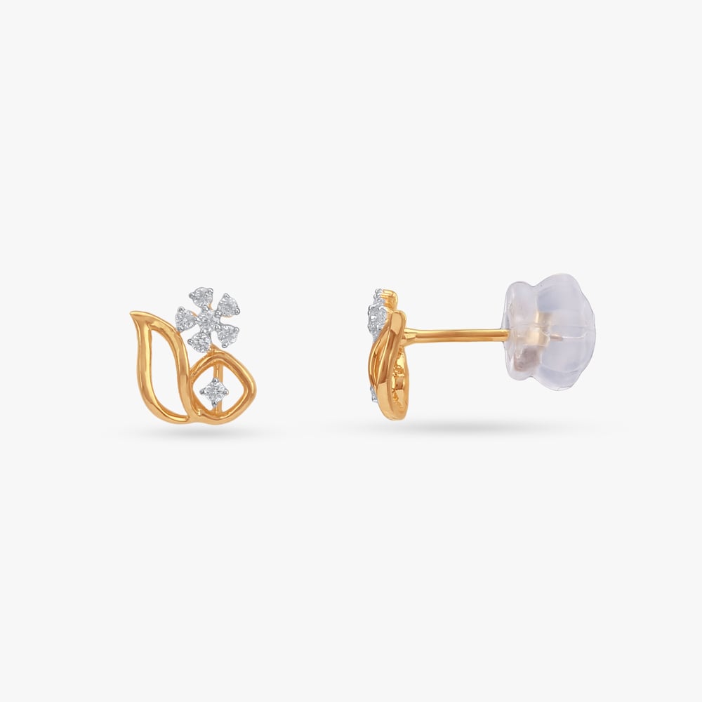 Leaf Curve Diamond Stud Earrings,,hi-res image number null