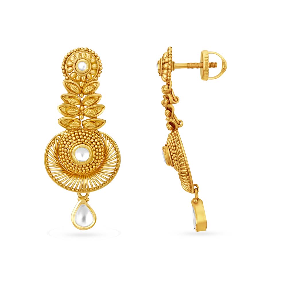 Traditional Regal Gold Long Drop Earrings,,hi-res image number null