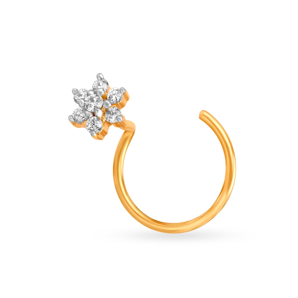 Serene Snowflake Gold and Diamond Nose Pin,,hi-res image number null