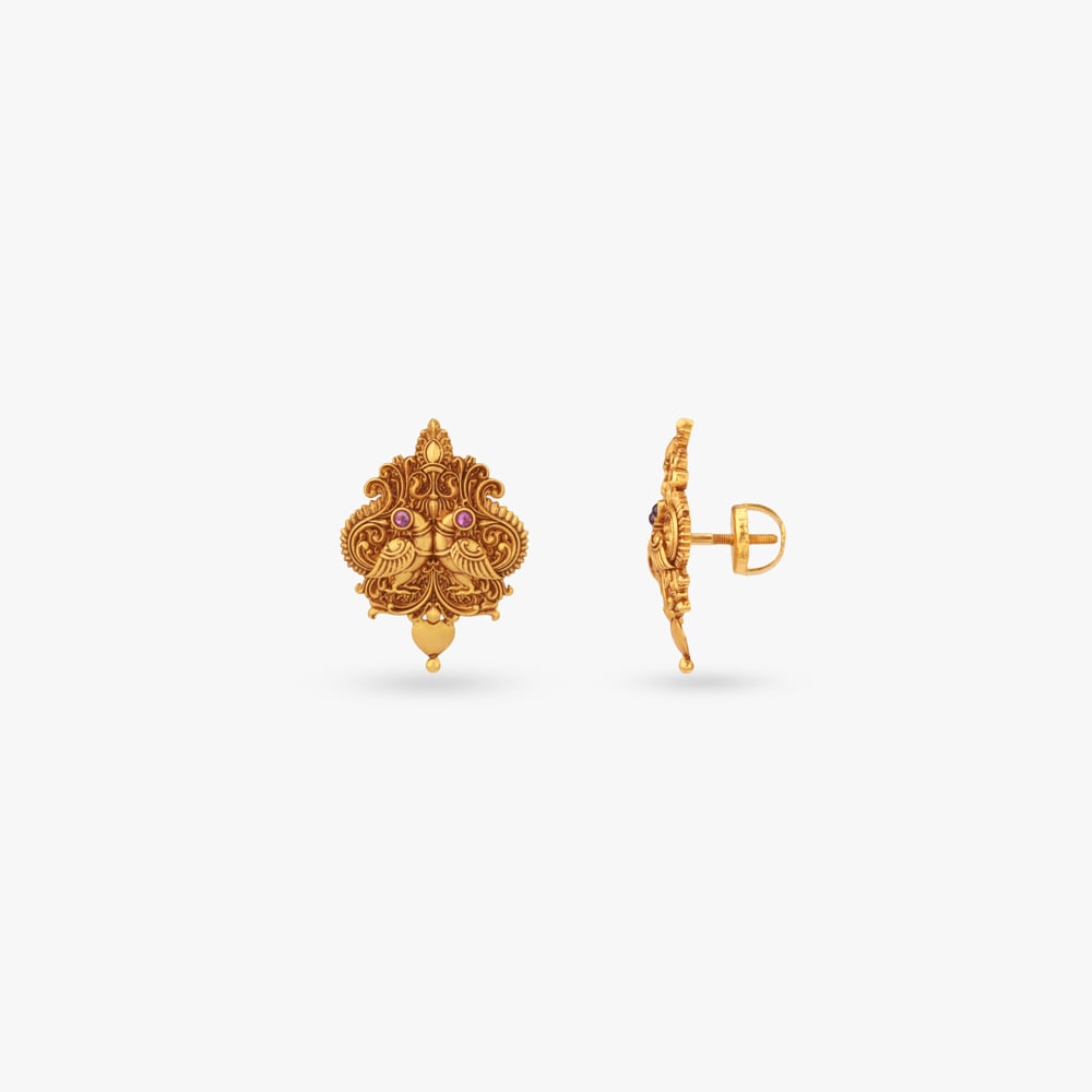 Twin Peacock Temple Stud Earrings,,hi-res image number null