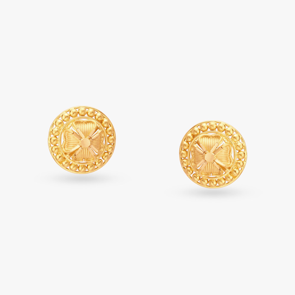 Beaded Gold Flower Stud Earrings,,hi-res image number null
