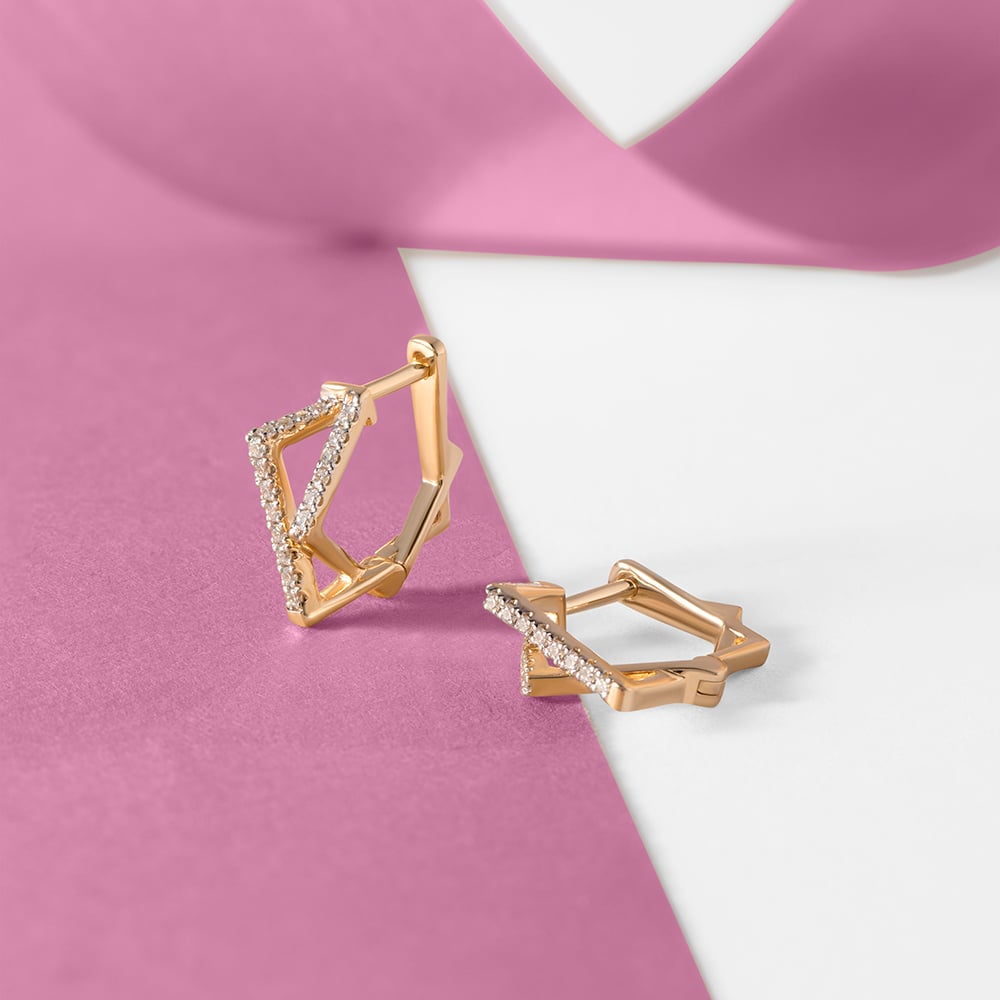 Sculpted Radiant Gold & Diamond Hoop Earrings,,hi-res image number null