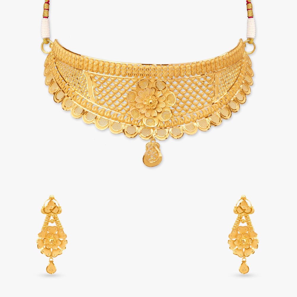 Mesh Drop Gold Necklace Set,,hi-res image number null