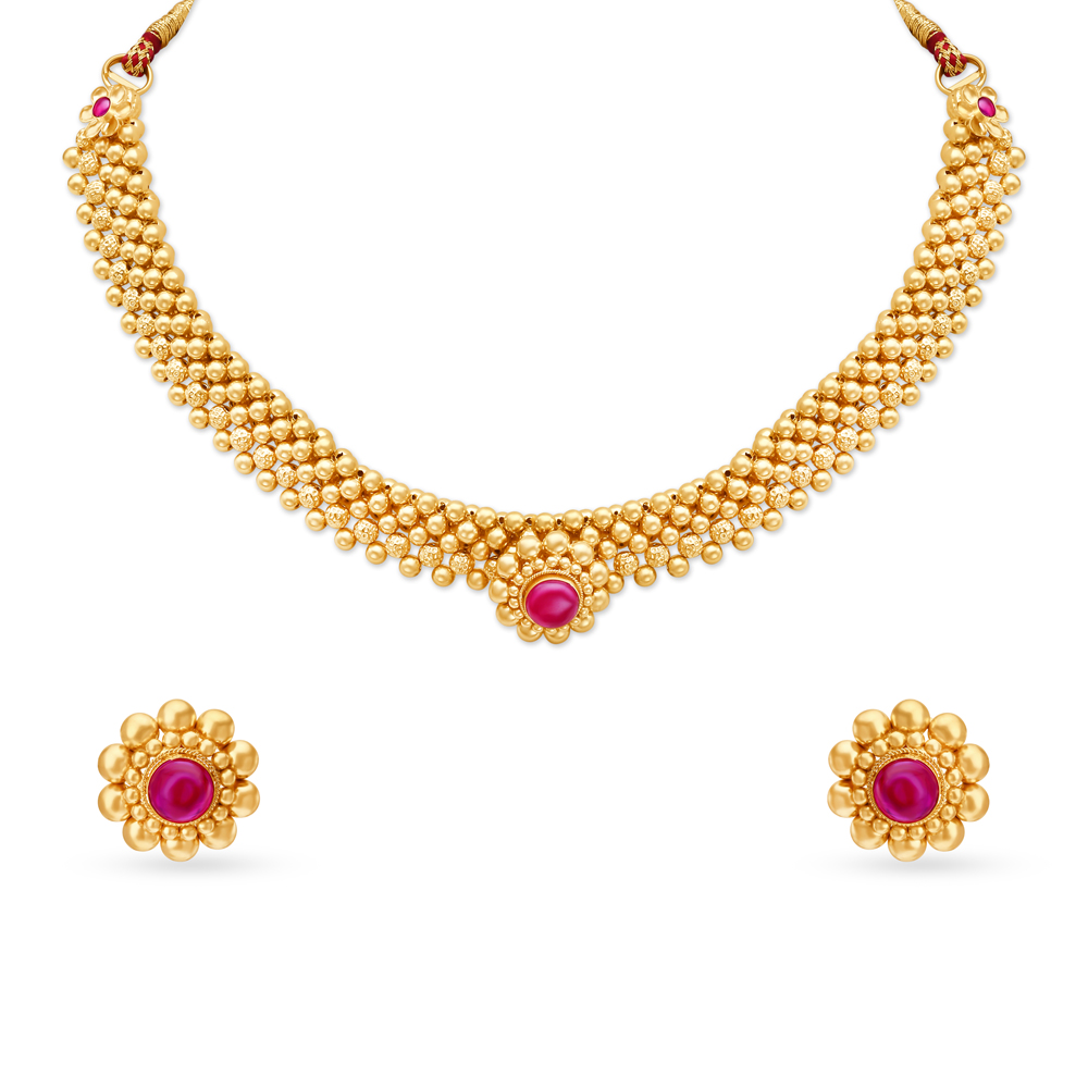 Folk Nritya Inspired Design Vajratik Thushi Necklace With Earrings   Loomfolks