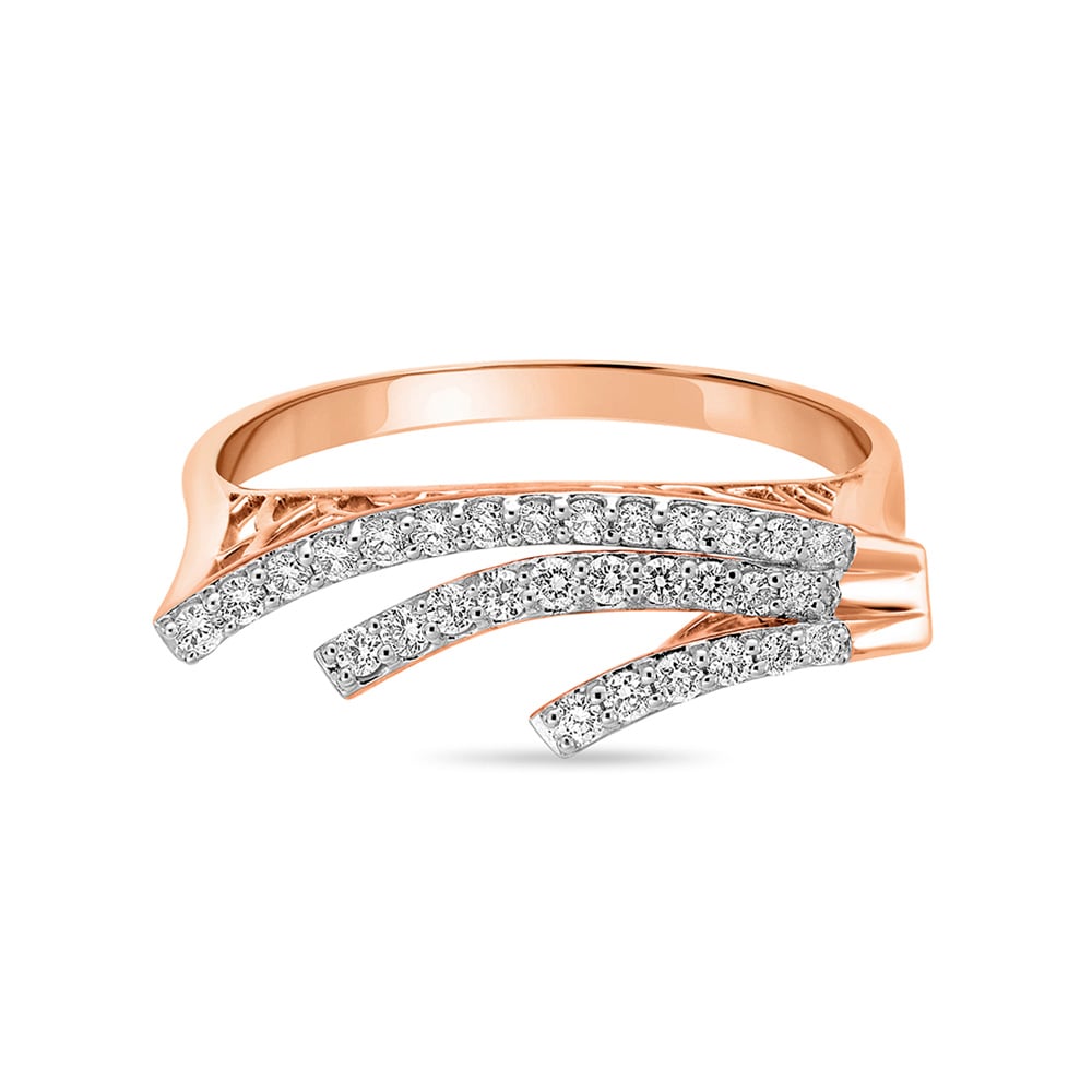 14 KT Sea Wave Diamond Studded Rose Gold Ring,,hi-res image number null